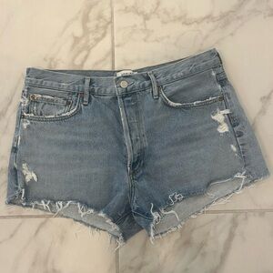 Agolde Light Blue Distressed Jean Shorts
